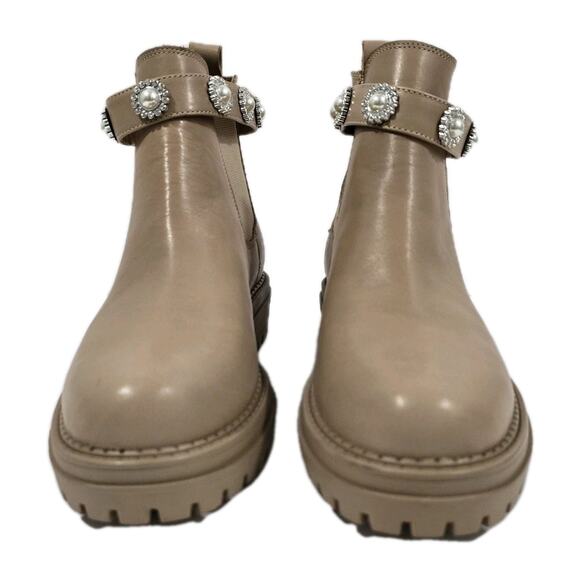 Copper Key Pearl Rhinestone Leather Chelsea Boot Tan Size 9.0 - Picture 7 of 12